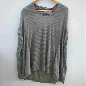 UNIQ | Tan/Grey Women's Striped Oversized Distressed  Poncho Style Shirt